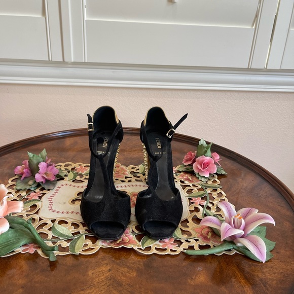 Beautiful Black Fendi Heels with Gold Metal Heel - Picture 5 of 5
